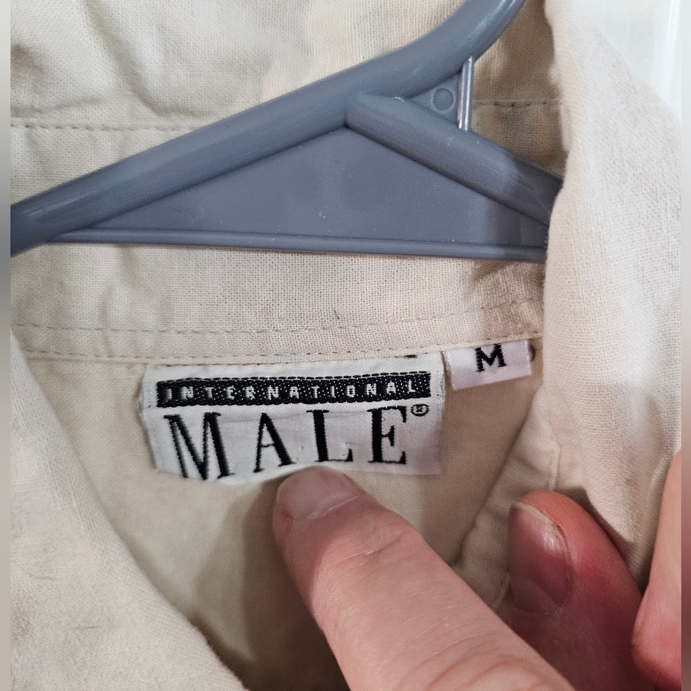 International Male Mens Medium Tan Safari Sleeveless Button Shirt Trucker Rare - Picture 4 of 7